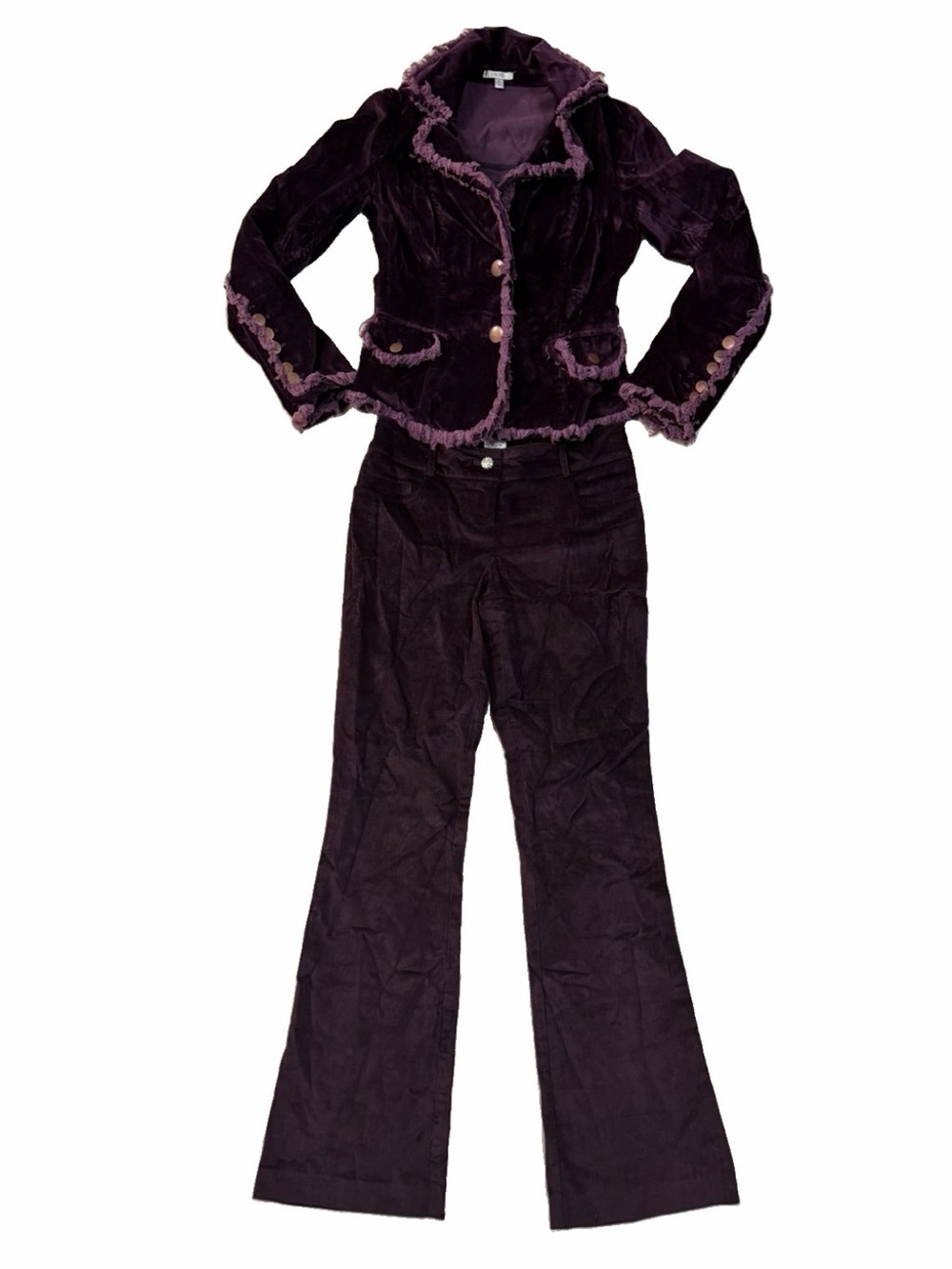 Cache Rare Velour Set Blazer Wide Leg Pant Size 0 Top 2 Bottom 90s Y2K Vtg